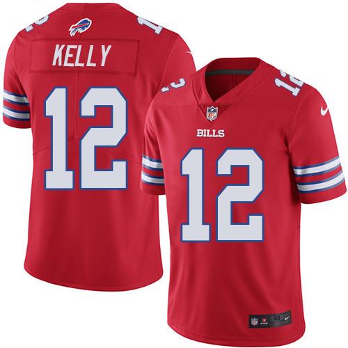 Nike Bills #12 Jim Kelly Red Men's Stitched NFL Elite Rush Jersey - Click Image to Close